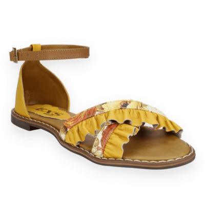 Sandalia Exs Flequillo Cuero Mostaza
