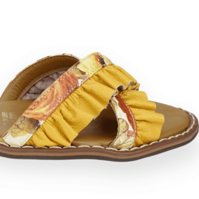 Sandalia Exs Flequillo Cuero Mostaza