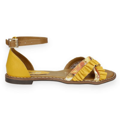 Sandalia Exs Flequillo Cuero Mostaza