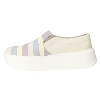 Zapatilla Exs Slip On Líneas Cuero Beige - Imagen 3