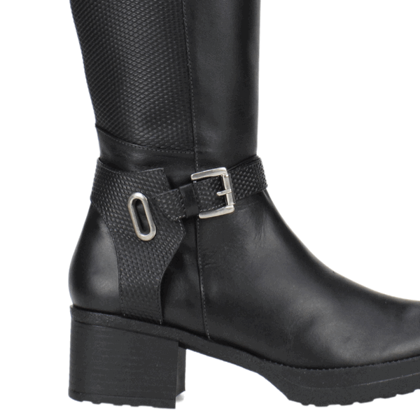 Bota Exs Tacón Rayas Cuero Negra 4 Bota Exs Tacón Rayas Cuero Negra - Imagen 4