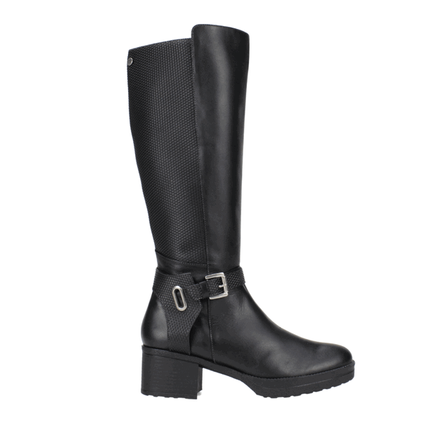 Bota Exs Tacón Rayas Cuero Negra 1 Bota Exs Tacón Rayas Cuero Negra