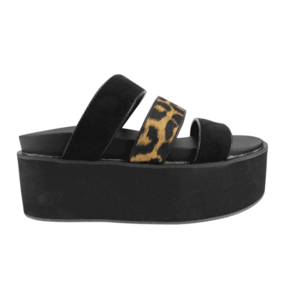 Sandalia New Walk Leopardo Negra