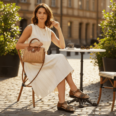 Sandalia New Walk Broche Reptil Café