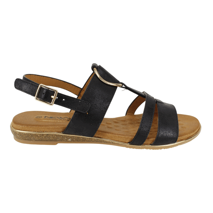 Sandalia New Walk Plana Negra 1 Sandalia New Walk Plana Negra