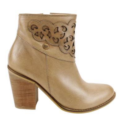 Botín Exs Troquelado Cuero Beige