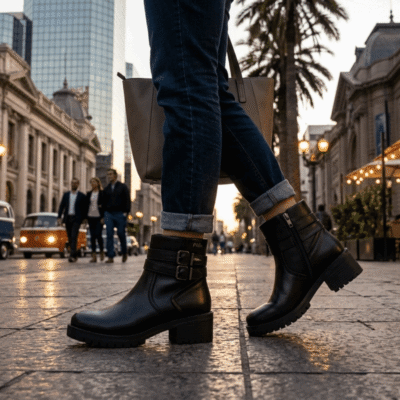 Alternative view of Botín Palm Doble Broche Cuero Negro