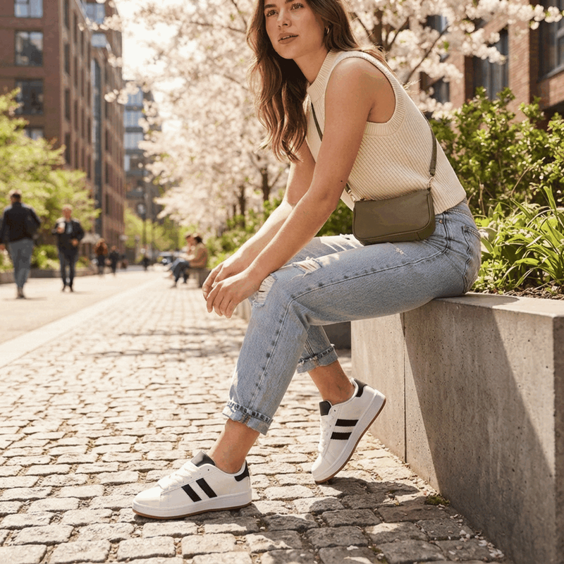 Zapatilla New Walk Clásica Retro Blanca y Negra 2 Zapatilla New Walk Clásica Retro Blanca y Negra - Zapatillas mujer en ETN