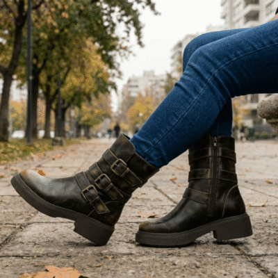 Botín New Walk Militar Correas Café - Botines mujer en ETN