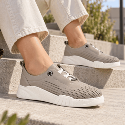 Zapatilla Exs Troquelada Cuero Khaki - Zapatillas mujer en ETN